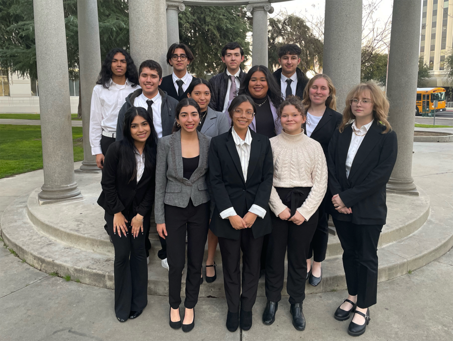The Mock Trial Club take a moment at the first competition of the new year earlier this month.
