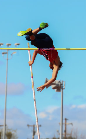 Gavin Gonsalvez in the pole vault on March 19 at Dodson Field.